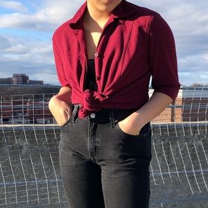 Vintage Faux Suede Button Up Blouse, M